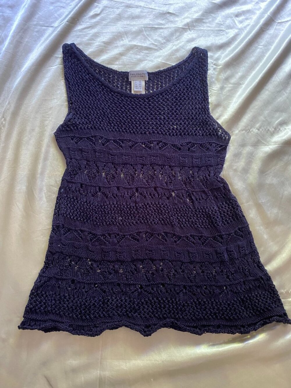 Philosophy Di Alberta Feretti Navy Crochet Cotton Tank Top Boho Size 6